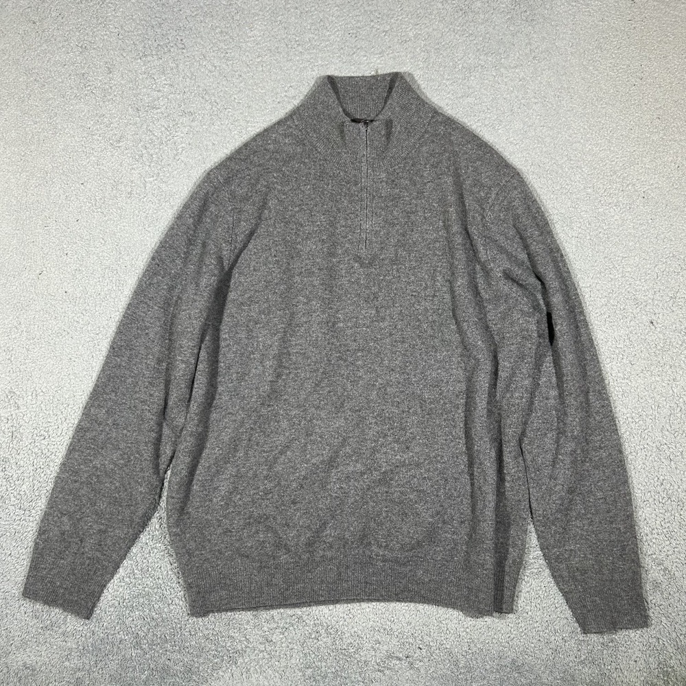 Daniel Hechter Paris Sweater Mens 2XL Gray 100% 2-Ply Cashmere 1/4 Zip #3922
